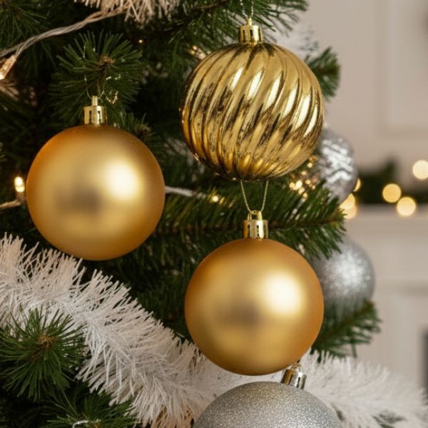 Palline di Natale Oro - 10 cm - 4 pz - Lucide, Opache, fanstasia