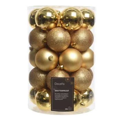 Palline di Natale Colore Oro - Set 34  pezzi - 8 cm - Glitter, Lucide & Opache