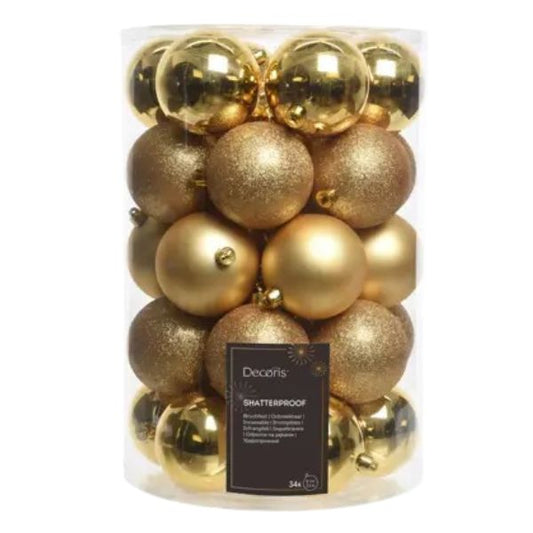 Palline di Natale Colore Oro - Set 34  pezzi - 8 cm - Glitter, Lucide & Opache