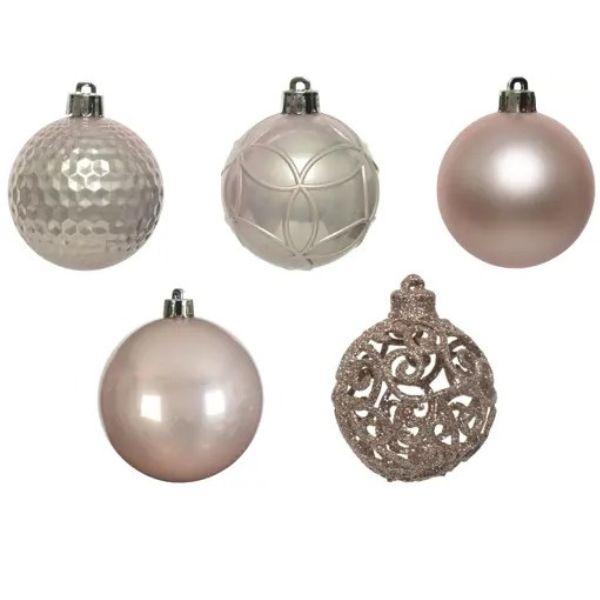 Palline di Natale Colore Rosa chiaro - Set 37 pezzi - 6 cm - Assortite