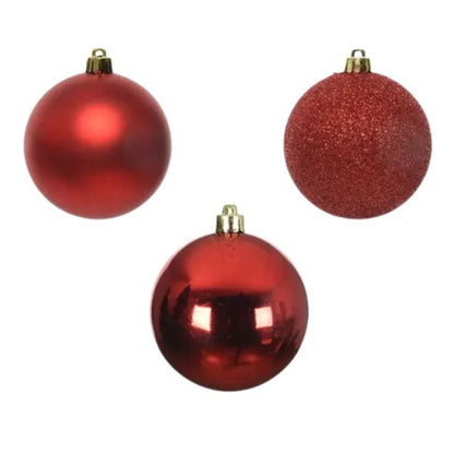 Palline di Natale Rosse- 6 cm - 10 pz - Glitter, Lucide & Opache