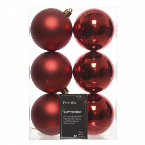 Palline di Natale Rosso- 8 cm - 6 pz - Lucide & Opache