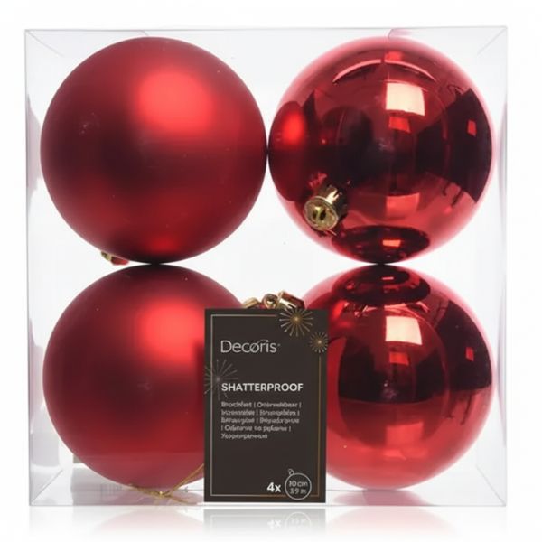 Palline di Natale Rosso - 10 cm - 4 pz - Lucide, Opache