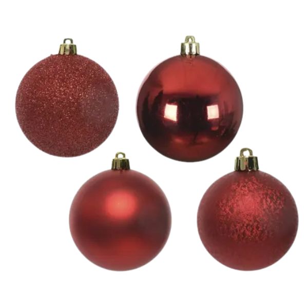 Palline di Natale Rosso - 6 cm - 30 pz - Lucide, Opache ,Glitter, Ruvida
