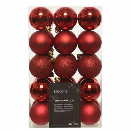 Palline di Natale Rosso - 6 cm - 30 pz - Lucide, Opache ,Glitter, Ruvida