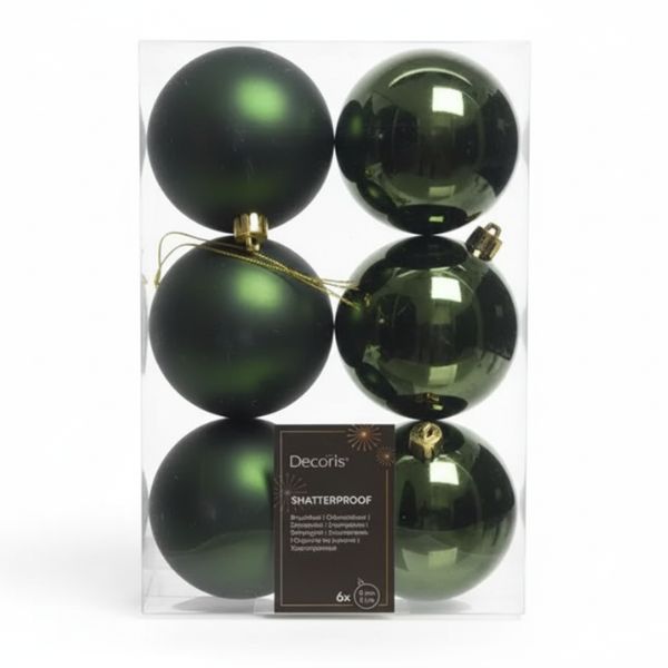 Palline di Natale Verde scuro - 8 cm - 6 pz - Lucide & Opache