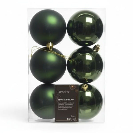 Palline di Natale Verde scuro - 8 cm - 6 pz - Lucide & Opache