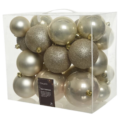 Palline di Natale Colore Perla- Set 26 pezzi- Glitter- Lucide- Opache- 020599
