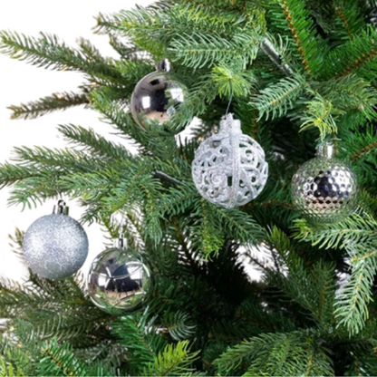 Palline di Natale Colore Argento- Set 37 pezzi- 6 cm- Glitter- Lucide- Opache- 020801
