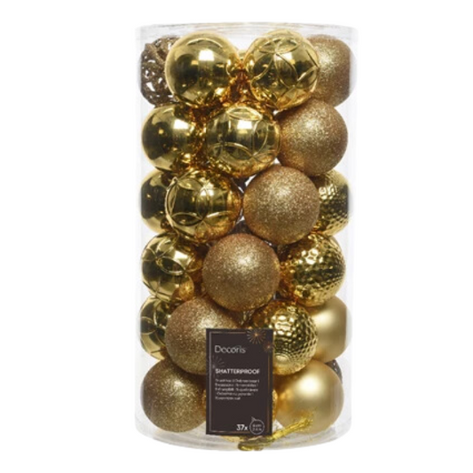 Palline di Natale Colore Oro- Set 37 pezzi- 6 cm- Glitter- Lucide- Opache- 020800