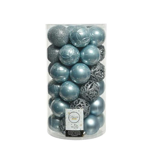 Palline di Natale Colore Azzurro- Set 37 pezzi- 6 cm- Glitter- Lucide- Opache- 020901