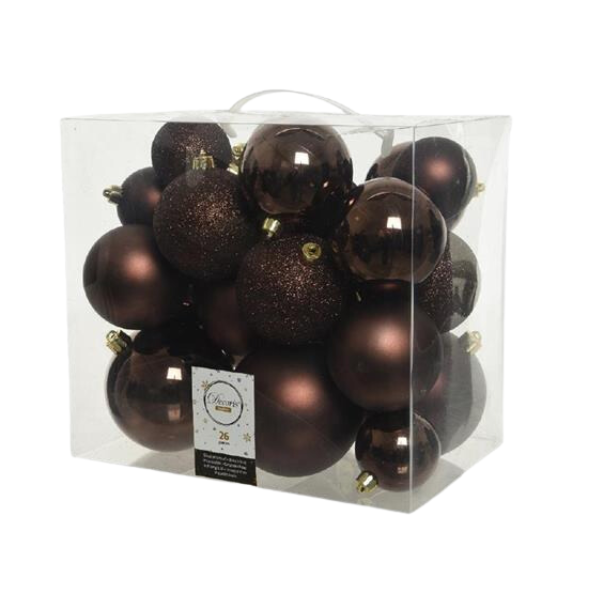 Palline di Natale Colore: Marrone- Set 26 Pezzi- Glitter- Lucide- Opache- 02.0614