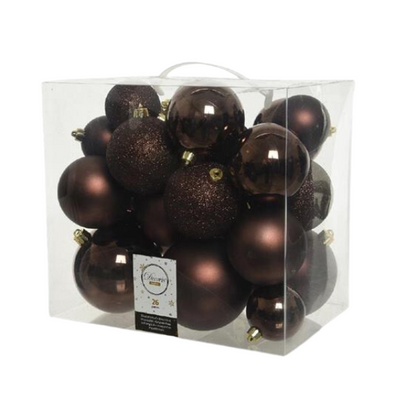 Palline di Natale Colore: Marrone- Set 26 Pezzi- Glitter- Lucide- Opache- 02.0614