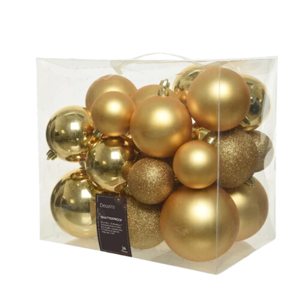Pallina di Natale Colore: Oro- Set 26 Pezzi- Glitter- Lucide- Opache- 02.0739