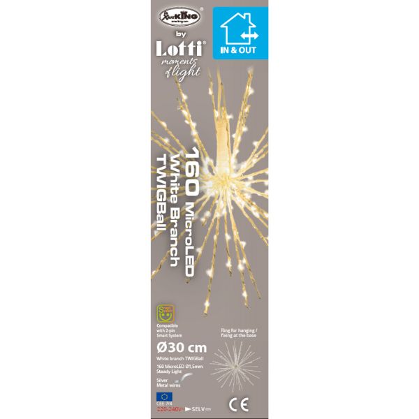 Sfera luminosa di Natale Twigball 160 MicroLed Bianco caldo 30 cm