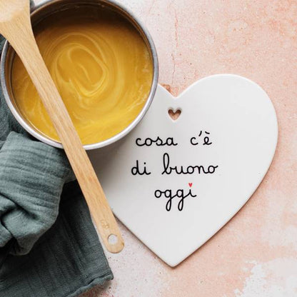 Sottopentola cuore - Scritta: Cosa c'è di buono oggi