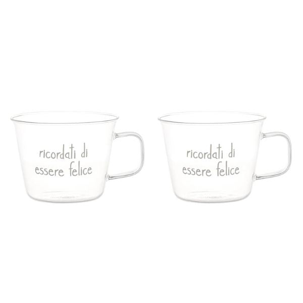 Set 2 tazze vetro - Scritta: Ricordati di essere felice