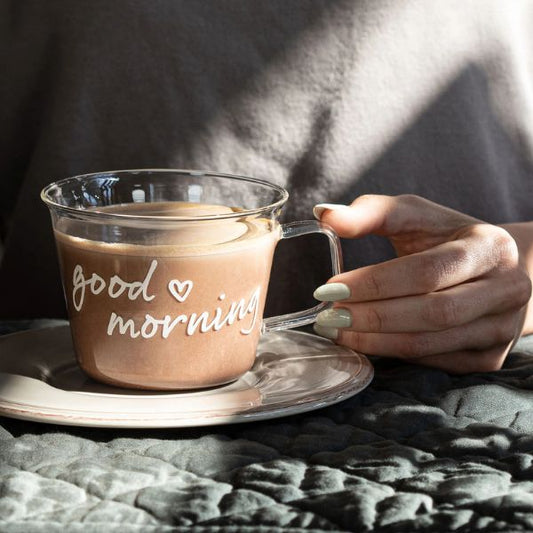 Set 2 tazze vetro - Scritta: Good morning