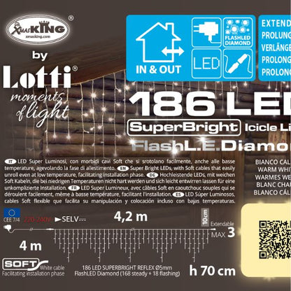 Tenda Luci di Natale 186 LED Bianco Caldo  4,2 mt