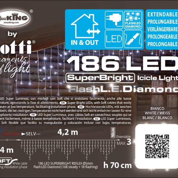 Tenda Luci di Natale 186 LED Bianco Freddo  4,2 mt