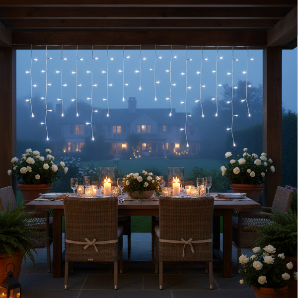 Tenda Luci di Natale 186 LED Bianco Caldo  4,2 mt