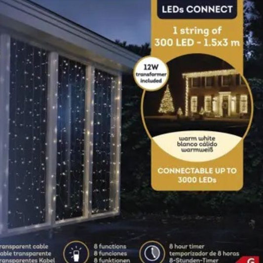 Tenda Luci di Natale 300 LED Bianco Caldo 1,5 X 3mt - 495808