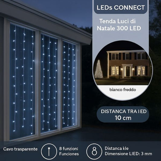 Tenda Luci di Natale 300 LED Bianco Freddo 1,5 X 3 mt - 495807