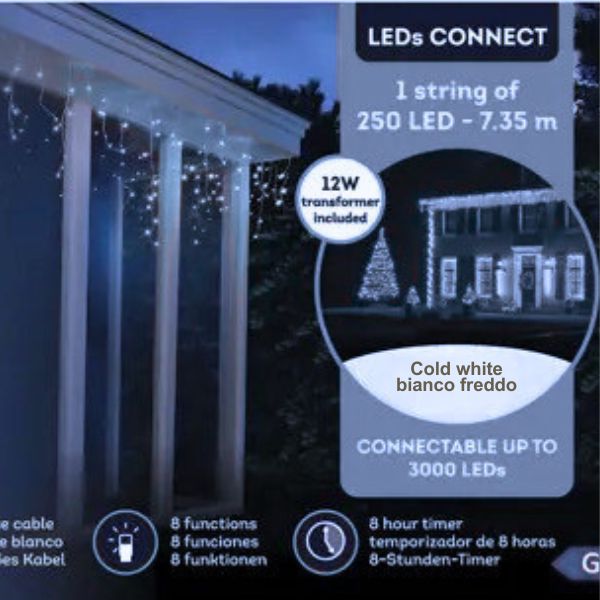Tenda Luci di Natale 250 LED Bianco Freddo 7,35 mt - 495790