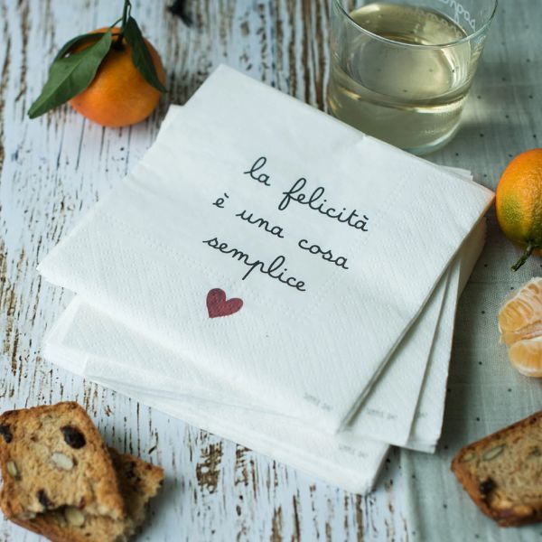 Set 20 tovaglioli in carta - Scritta: La felicità è una cosa semplice