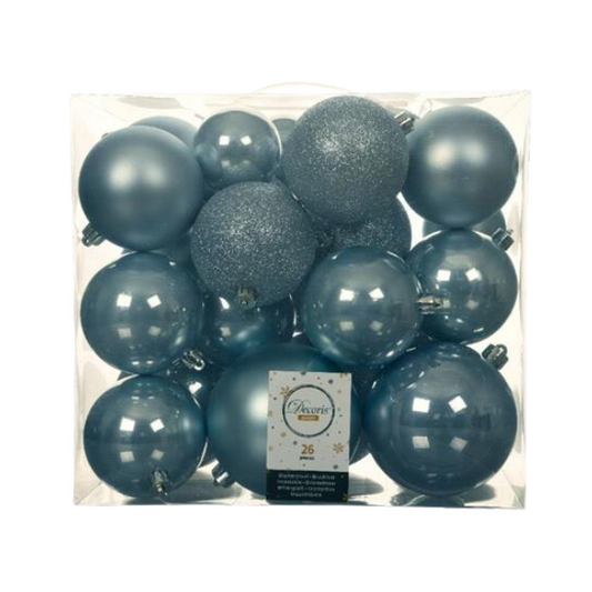 Palline di Natale Colore Azzurro- Set 26 Pezzi- Glitter- Lucide- Opache- 02.0622
