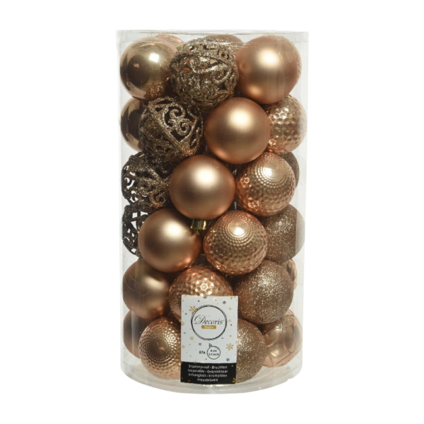 Palline di Natale Colore Rosa Antico- Set 37 pezzi- 6 cm- Glitter- Lucide- Opache- 020909