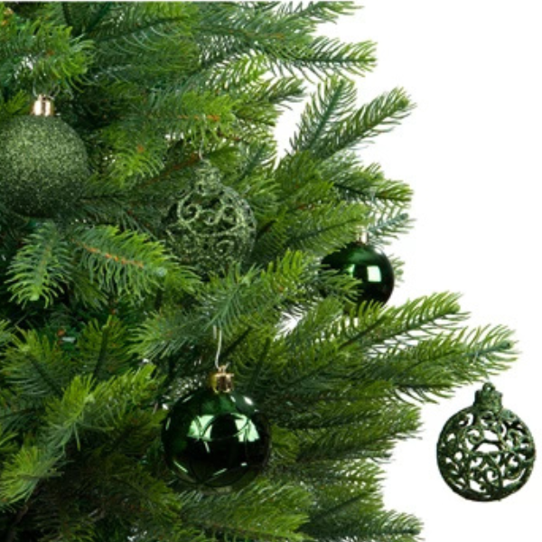 Palline di Natale Colore Verde Scuro - Set 37 pezzi- 6 cm- Glitter- Lucide- Opache-020811
