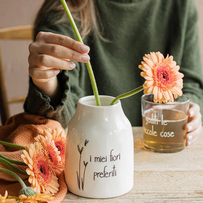 Vaso  in gres - Scritta: I miei fiori preferiti